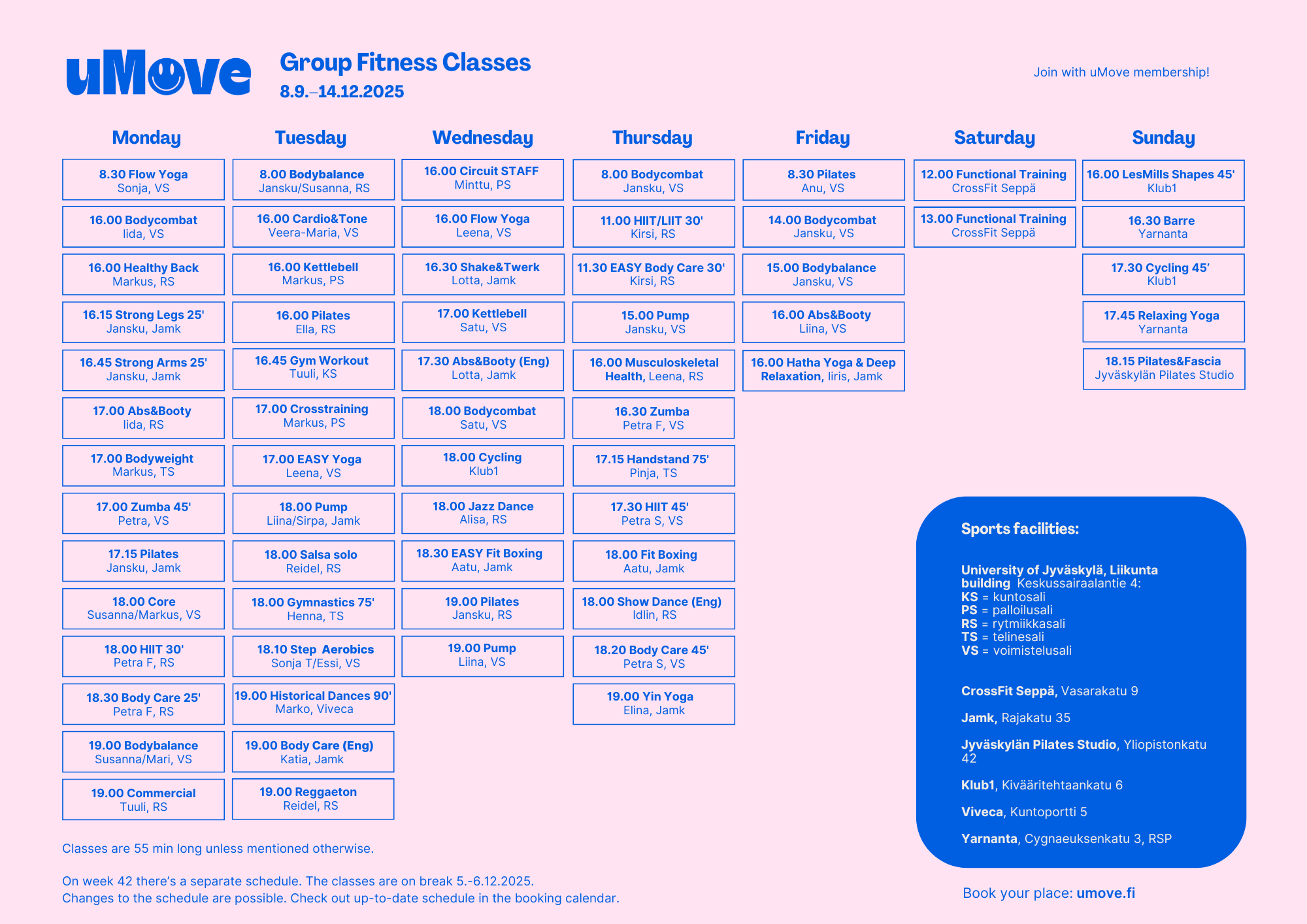 Autumn 2025 group fitness classes